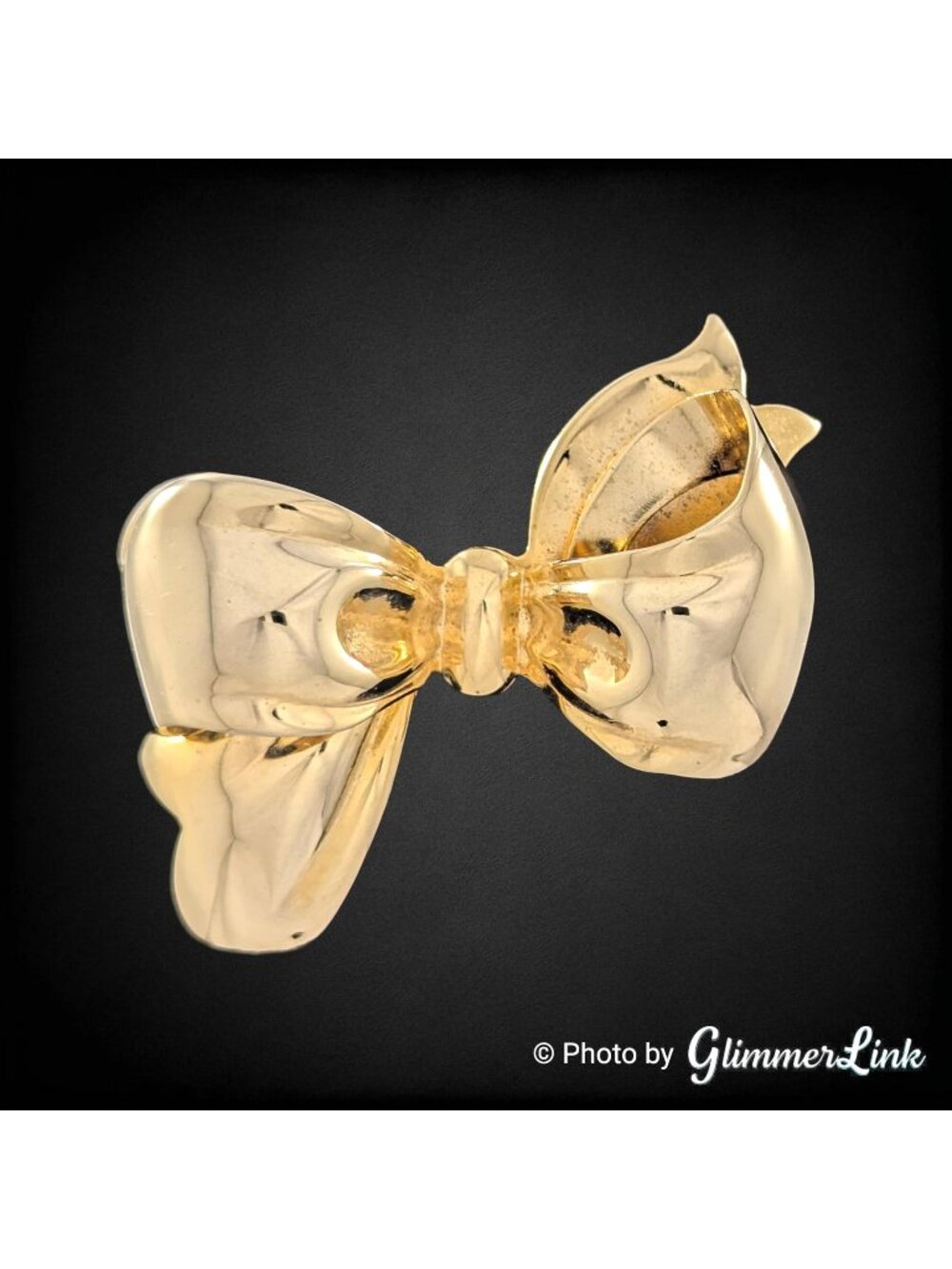 Vintage 1980s Gold Tone Ribbon Bow Brooch Large Statement Pin
